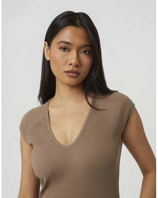 Brave Soul Natural Cap Sleeve V-Neck Fitted T-Shirt