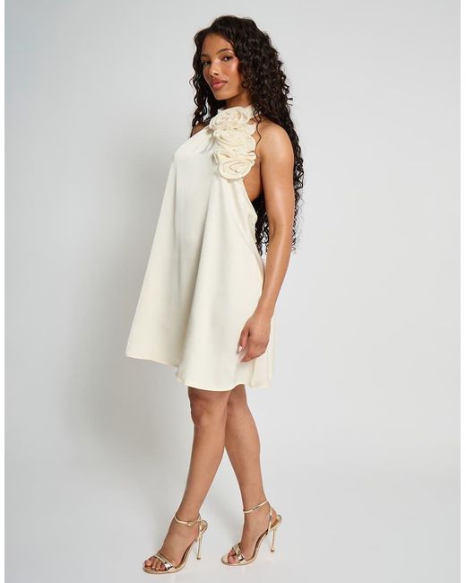 Public Desire Natural Satin Swing Dress With Corsage