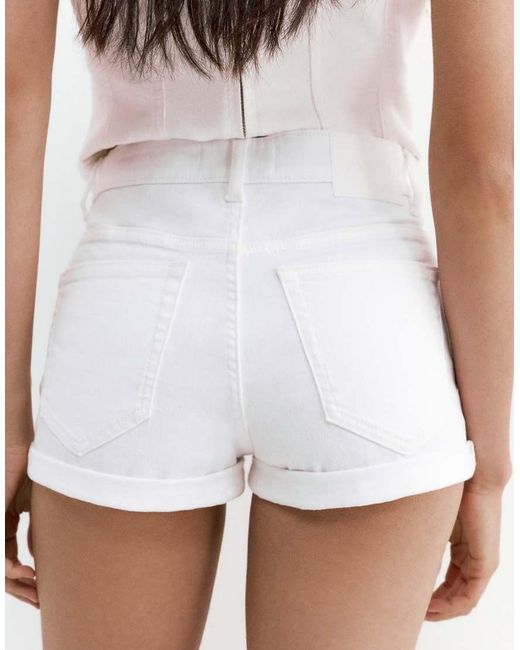 Pull&Bear White Mid-waist Denim Shorts