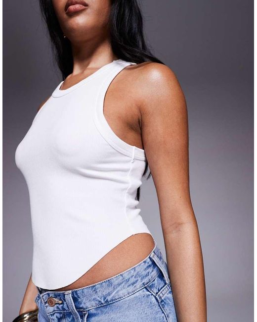 GOOD AMERICAN Blue Micro Rib Knit Tank Top