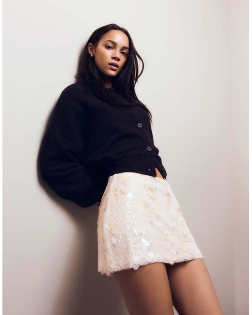 Bershka White Sequin Mini Skirt