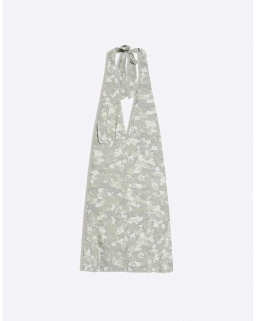 Bershka Blue Mini Halter Print Dress