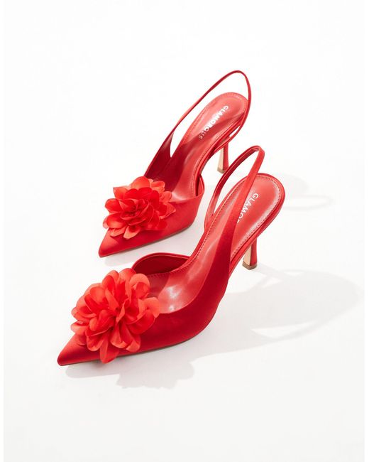 Glamorous Red Slingback Heeled Shoes With Flower