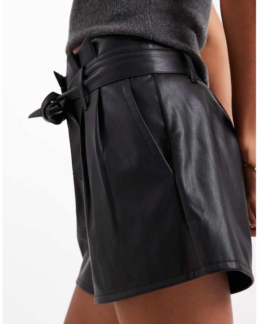 Miss Selfridge Black Faux Leather Belted Shorts