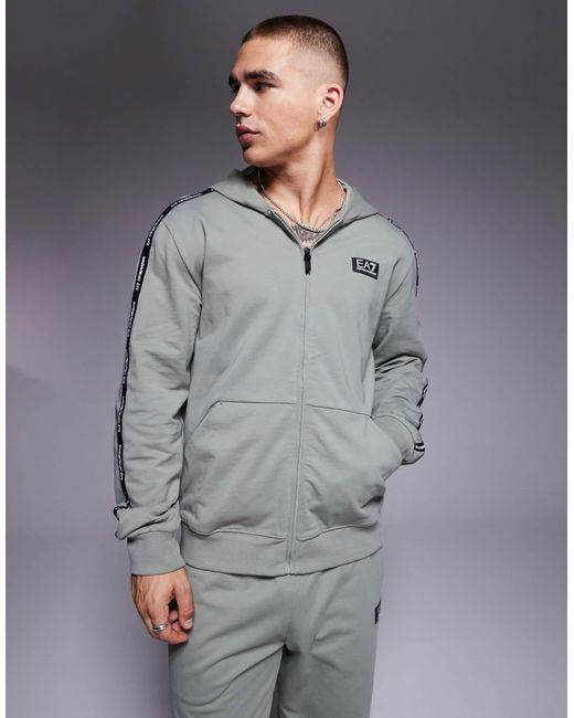 Armani - - sweat à capuche d'ensemble à fermeture éclair et bande logo - sauge EA7 pour homme en coloris Gray