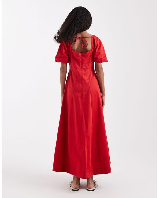 ASOS Red Square Neck Structu Cotton Midi Dress With Back Strap