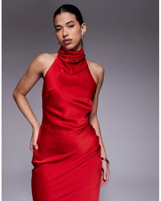 Jarlo Halter Neck Satin Midi Dress in Red Lyst — free download