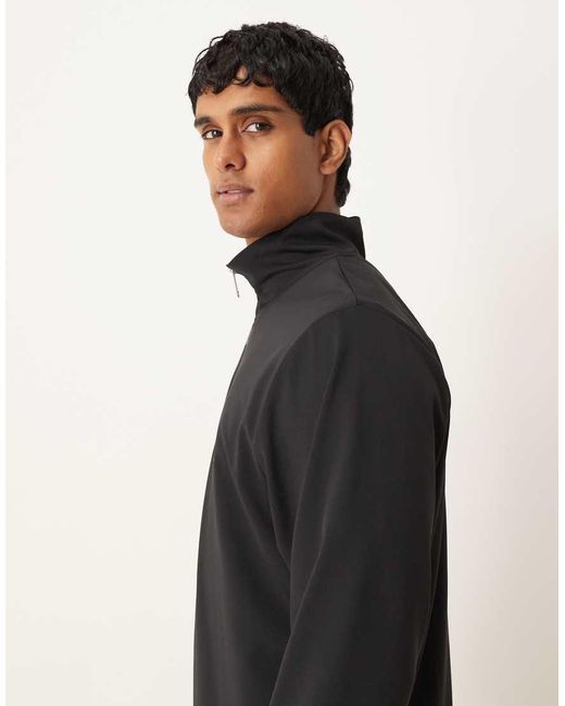 ASOS Black Standard Fit Scuba-Style Fabric 1/4 Zip Sweatshirt With Print N for men