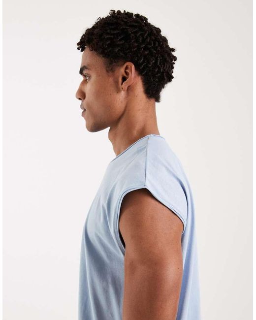 Brave Soul Blue Oversized Tank Singlet for men