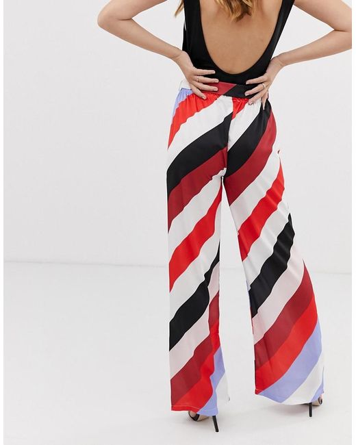 LADIES PRINTED WIDE LEG PALAZZO PANTS TROUSERS STRIPE YELLOW GREEN PURPLE 8-20