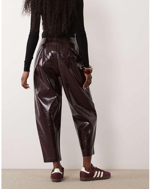 Threadbare Purple Faux Leather Barrel Leg Trousers