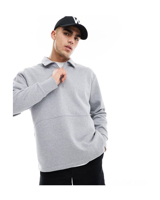 ASOS Gray Heavyweight Oversized Quarter Zip Polo Sweatshirt for men