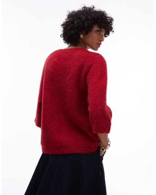 & Other Stories Red – kurzärmliger strickpullover mit alpakawolle
