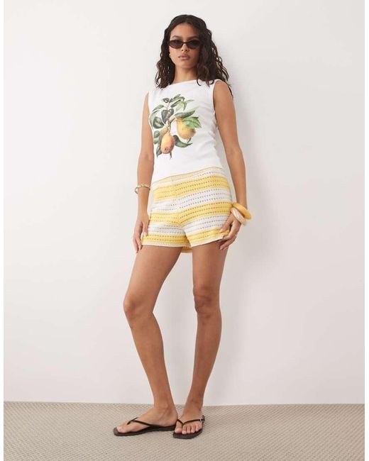 ASOS White Ribbed Slash Neck Vest With Vintage Fruit Graphic