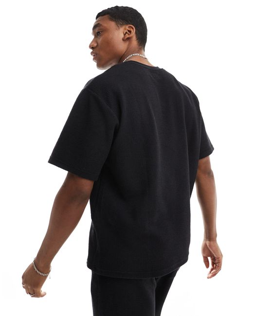 Pull&Bear Black Textured Co-ord T-shirt for men