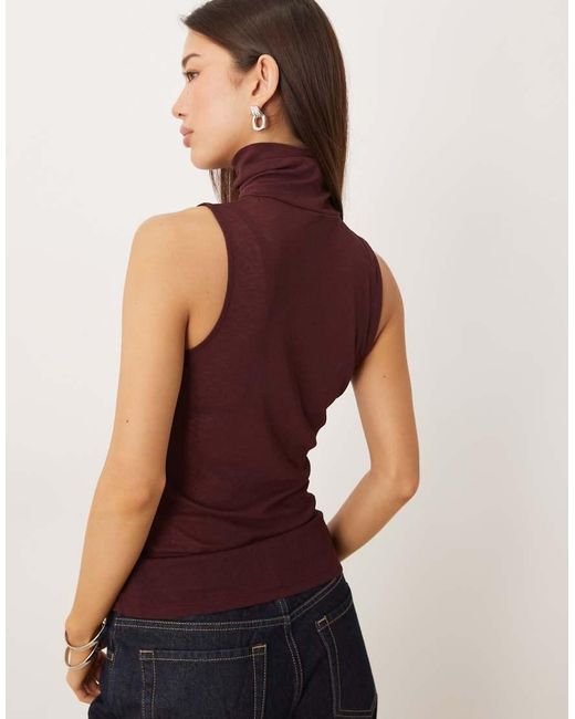 ASOS Red Gauzy Sheer Mesh Turtle Neck Sleeveless Top