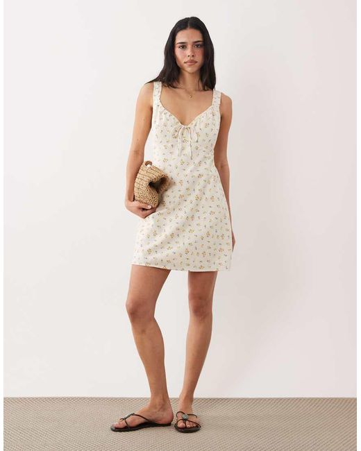 Abercrombie & Fitch Natural Ruched Milkmaid Mini Dress