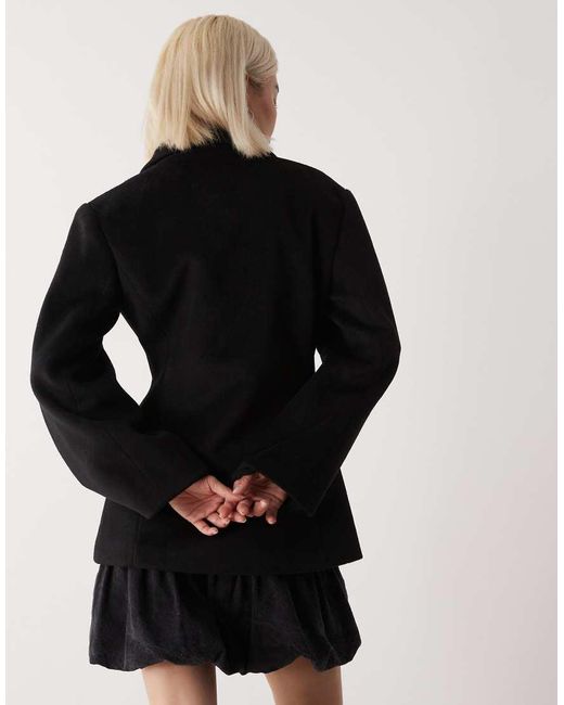 Lioness Black Heart Shaped Wool Touch Double Breasted Cinched Waist Barrel Sleeve Coat