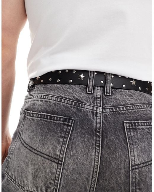 ASOS Gray Faux Leather Belt With Stars And Studs for men