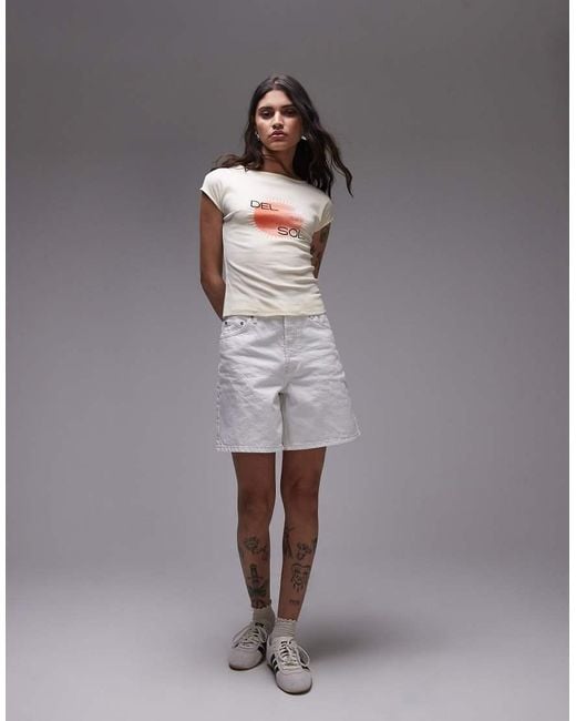 TOPSHOP Brown Graphic Del Sol Cap Sleeve Slash Neck Tee
