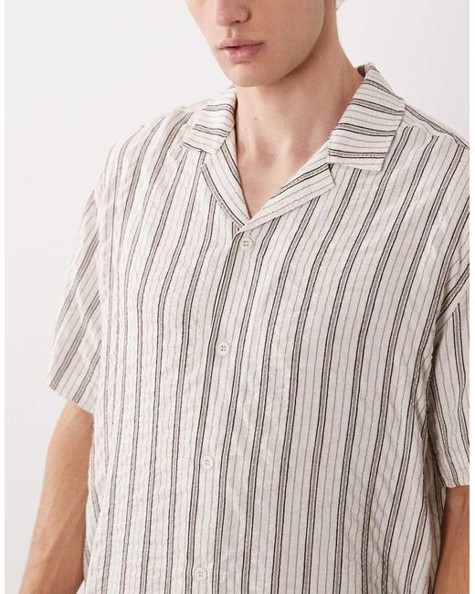 ASOS White Relaxed Revere Textured Stripe Shirt for men