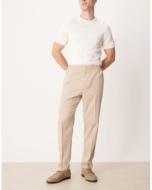 ASOS Natural Tapered Dress Pants With Elastic Waist for men