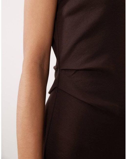 Mango Natural Cap Sleeve Midi Dress With Ruched Waist