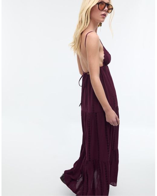 Stradivarius Maxi Jurk Met Losse Pasvorm En Open Achterkant in het Purple