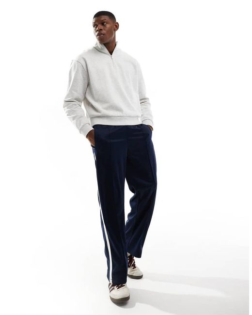 Bershka Blue Wide Fit Side Panel joggers for men