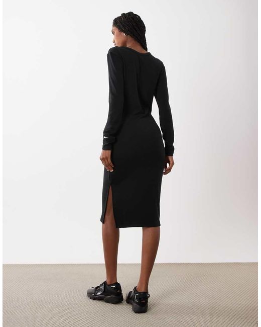 Nike Black Chill Knitted Long Sleeve Midi Dress