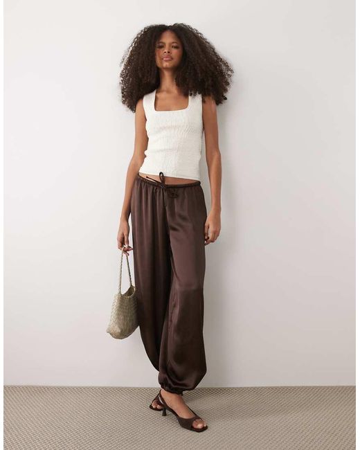 Mango Brown Square Neck Textured Sleeveless Top