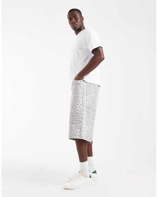 Jack & Jones Gray Owen baggy Jorts With Leopard Print for men