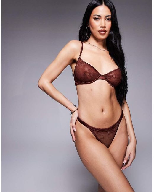ASOS Gray Bruna Lace Tanga Thong With Satin Binding