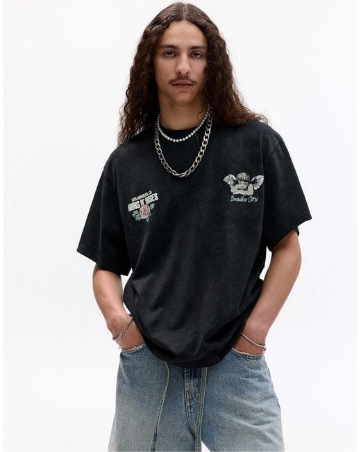 Pull&Bear – es guns-n'-roses-t-shirt in Black für Herren