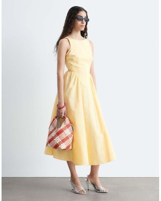 & Other Stories White Rich Cotton Volume Waist Hem Midi Dress