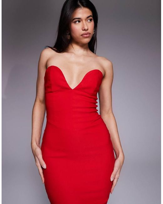 Vesper Red Sweetheart Neck Bodycon Maxi Dress