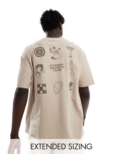 T-shirt oversize avec imprimé brunch club au dos - beige texturé ASOS pour homme en coloris Natural