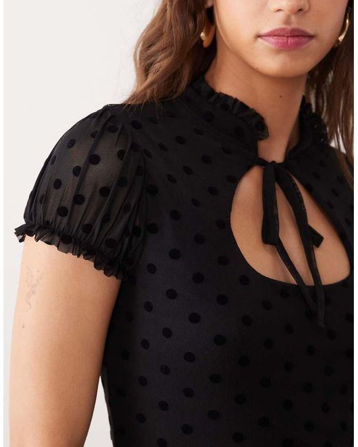Miss Selfridge Black Cap Sleeve Keyhole Mini Dress