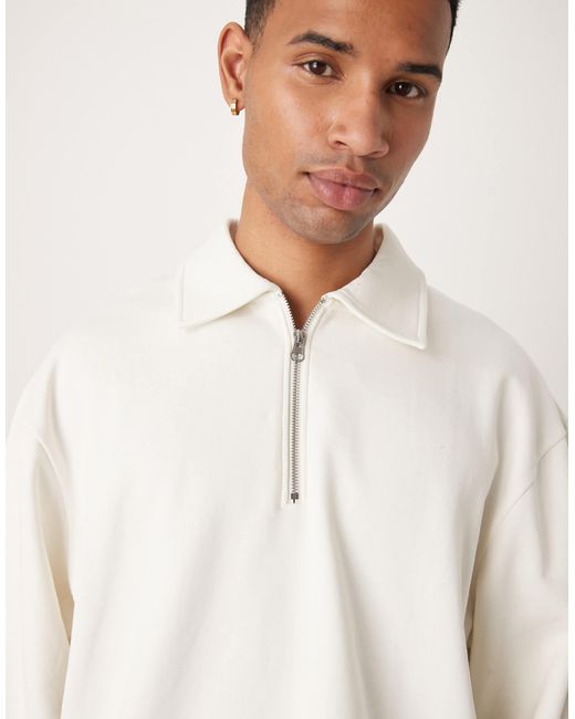 ASOS White Boxy Oversized Quarter Zip With Collar for men