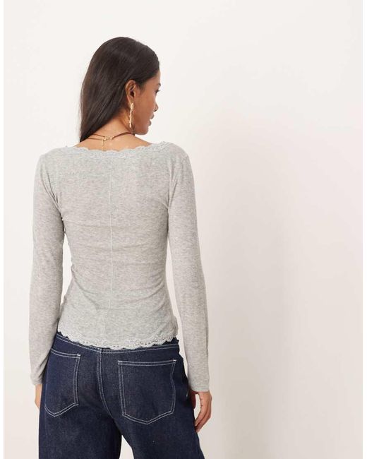Free People Gray Big Love Lace Edge Cardigan