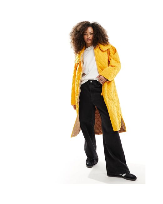 French Connection Yellow Aris Quilted Oversized Coat