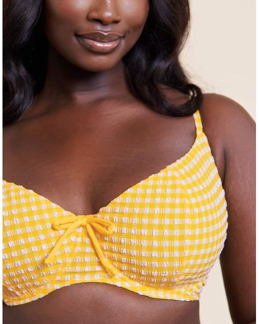 Curvy Kate Yellow Holiday Gingham Scooped Balcony Bikini Top