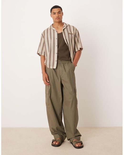 ASOS Recht Oversized Gestreept Overhemd Met Reverskraag En Borduursel Op De Borst in het Natural voor heren