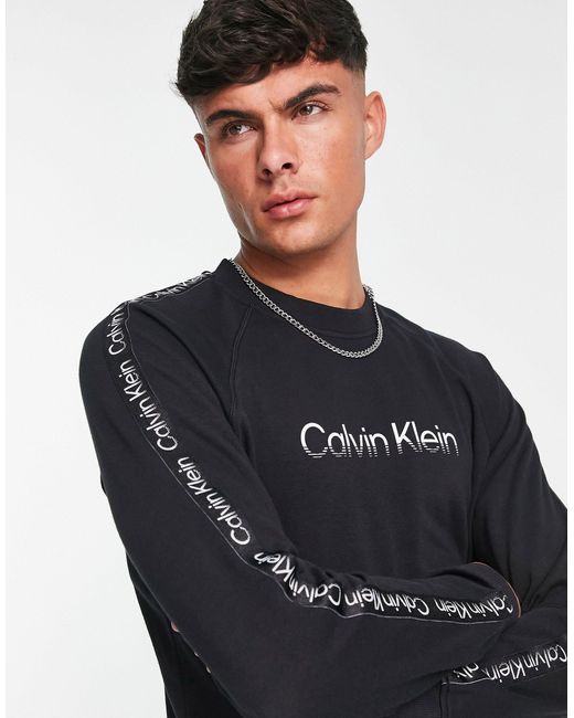 Calvin Klein Cotton Performance Chest Logo Sweatshirt in Black for Men ...