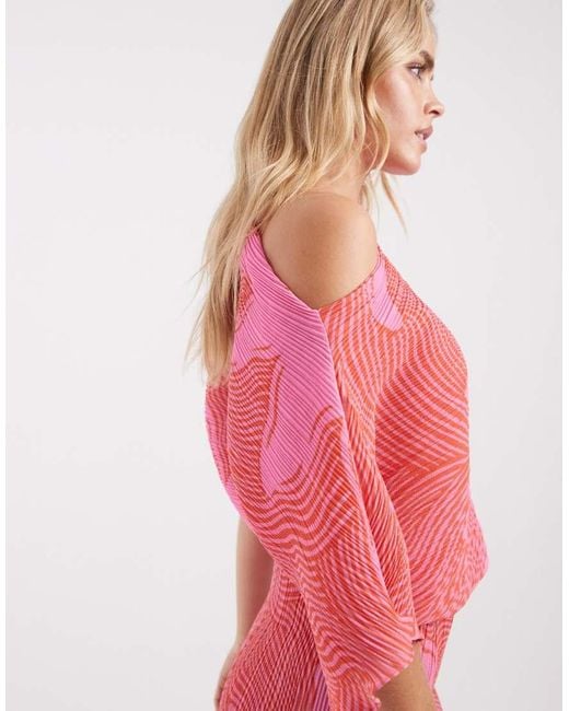 Never Fully Dressed Pink Petite Tilly Off Shoulder Plisse Maxi Dress