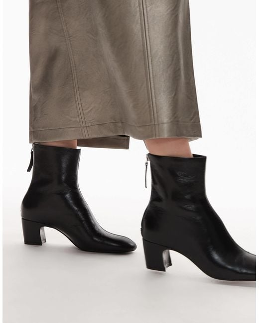 Mango Black Leather Round Toe Boot