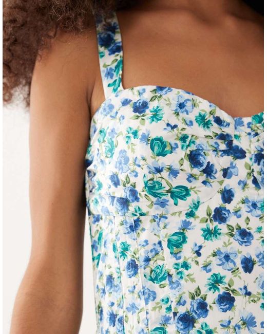 Abercrombie & Fitch Blue Corset Detail Maxi Dress With Bulit