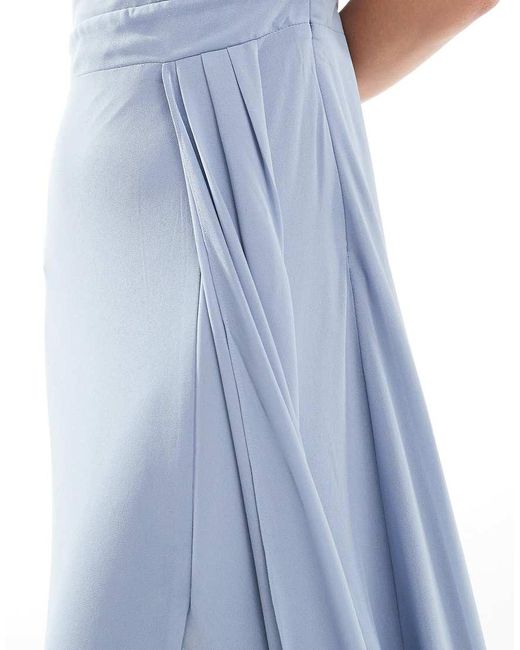 TFNC London Blue Bridesmaid Chiffon Maxi Dress With Wrap Skirt