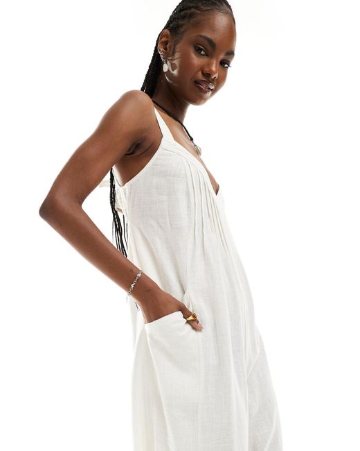 Free People White Strappy Wide Leg Jumpsuit