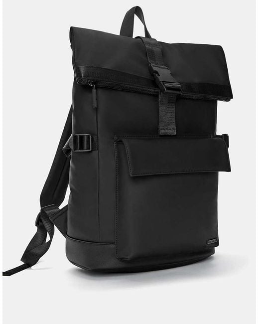 Pull&Bear Black Rubberized Backpack for men